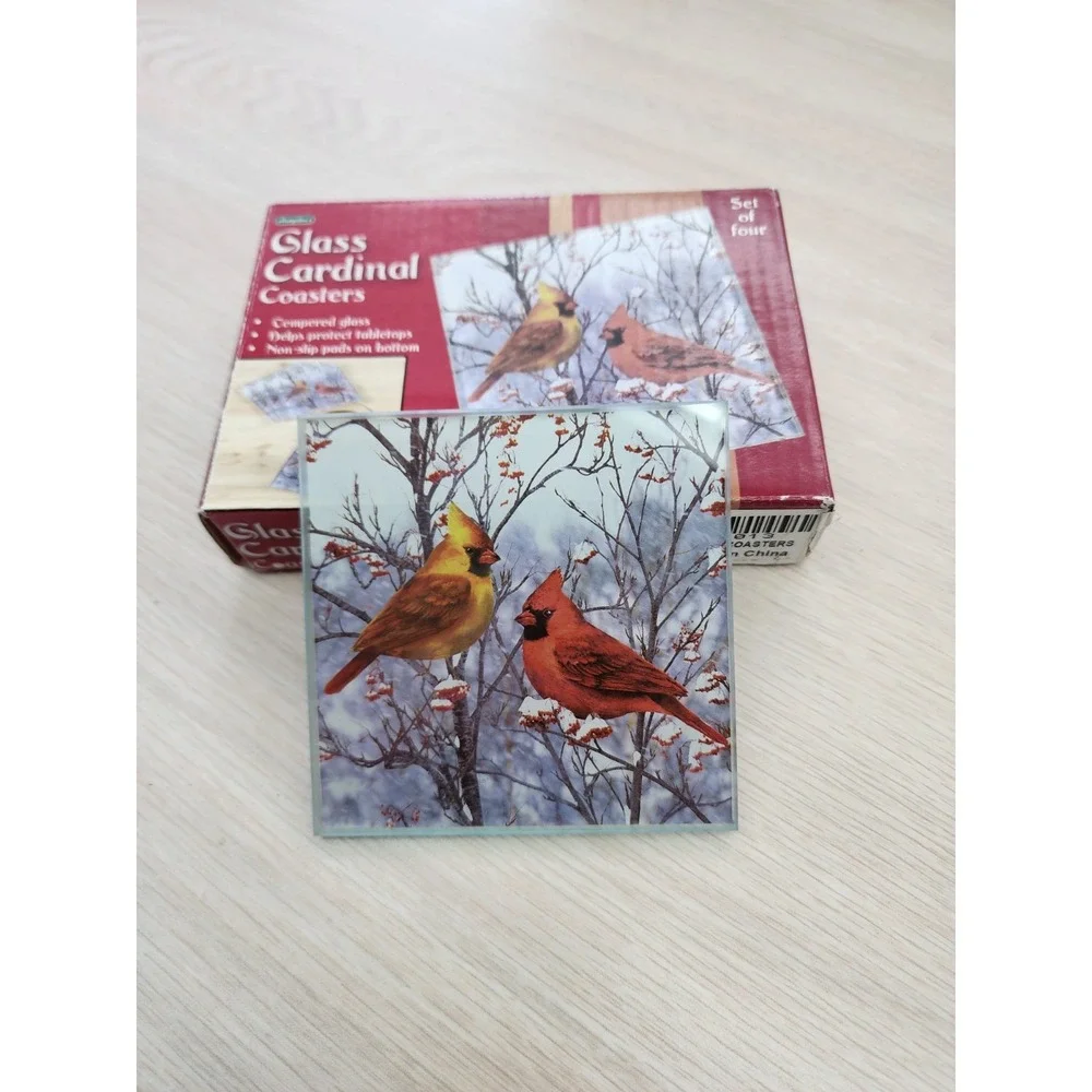 Red Cardinal Coasters Tempered Glass 4